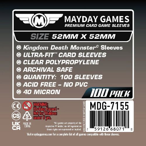 100 Mayday Games Standard Kingdom Death Monster sleeves 52x52mm MDG7155